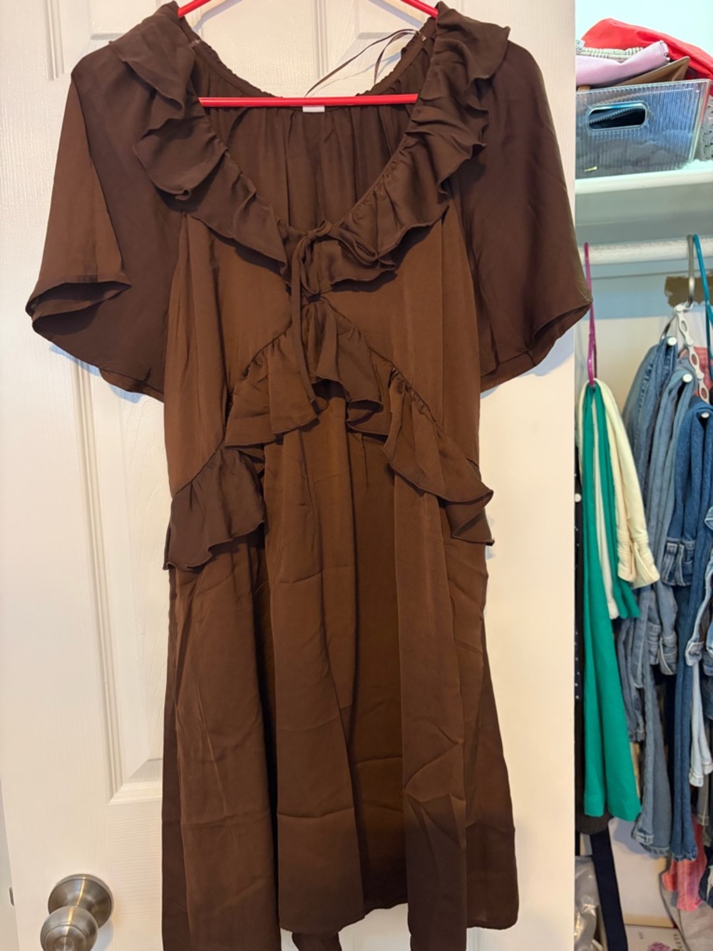 Old Navy Brown Ruffle-Front Midi Dress